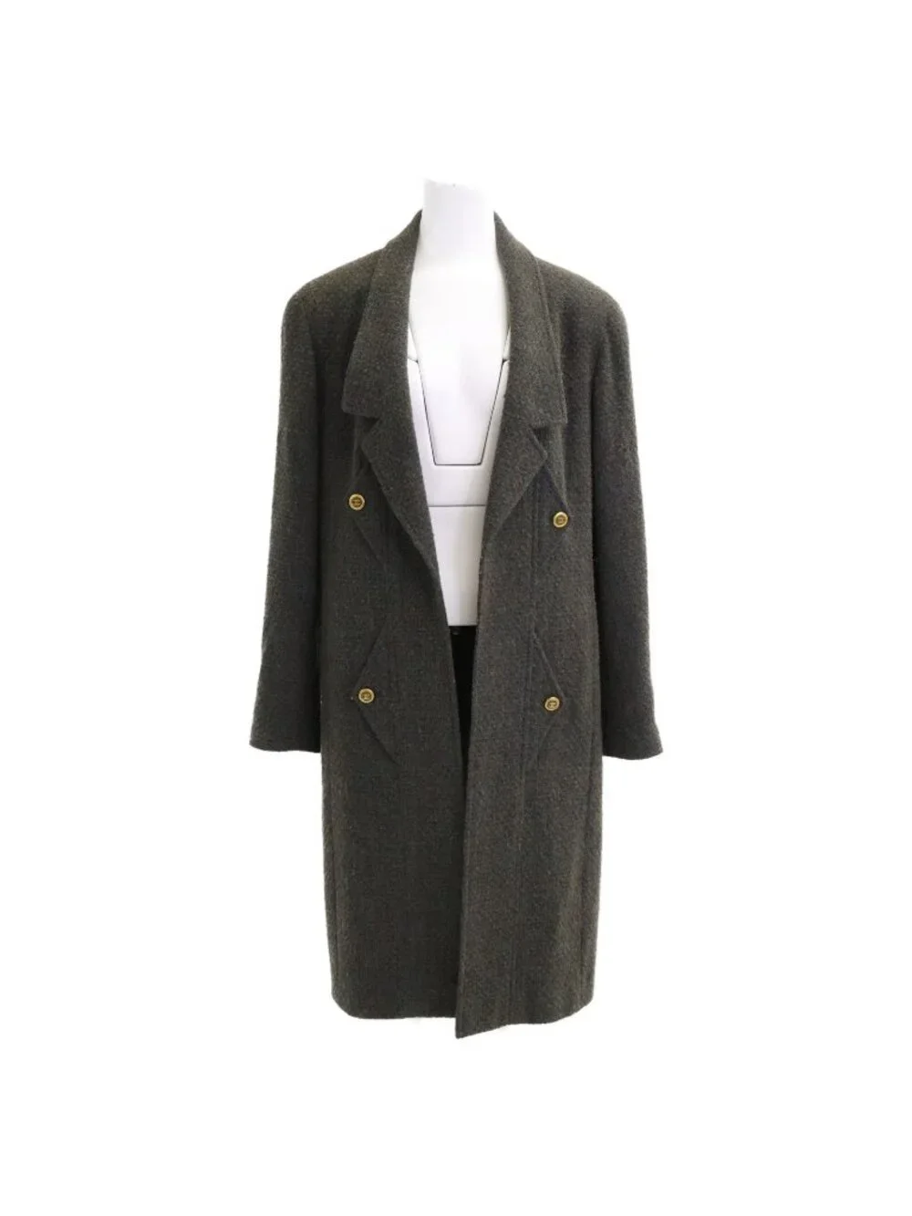 Chanel CC Logo Button Alpaca Mixed Tweed Long 44 Jacket